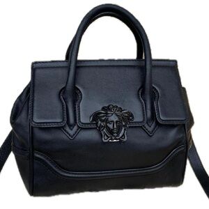 Versace Vitello Empire Palazzo Bag In Black